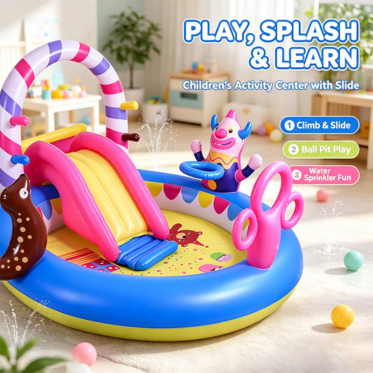 Circus Themed Kids Inflatable Play Pool with Slide