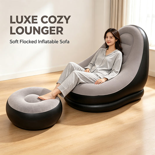 Flocked Inflatable Lounge Sofa with Ottoman Set