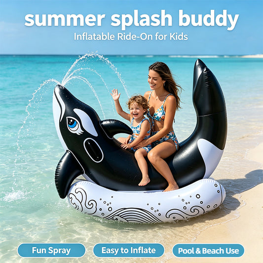 Inflatable Orca Whale Ride-On with Water Sprayer for Kids