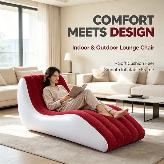 Red‑White Flocked Inflatable Chaise Lounge Chair