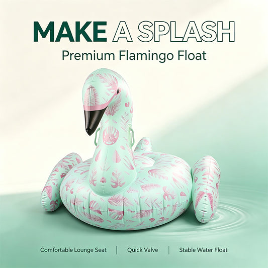 Mint Green Tropical Leaf Flamingo Inflatable Pool Float