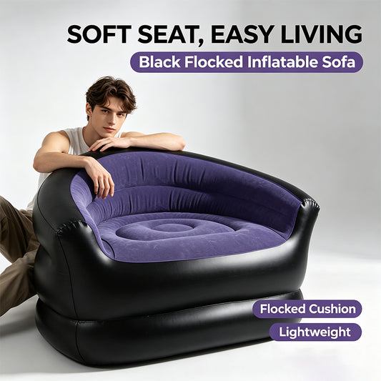 Black Flocked Inflatable Lounge Sofa Chair