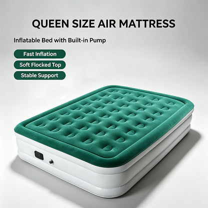 Queen Size Flocked Air Mattress with Built-in Pump