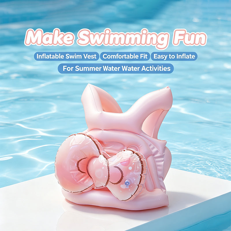 Cute Bow Pink Kids Inflatable Swim Vest