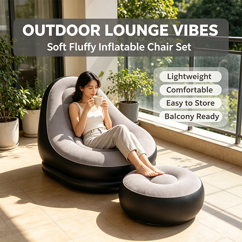 Flocked Inflatable Lounge Sofa with Ottoman Set