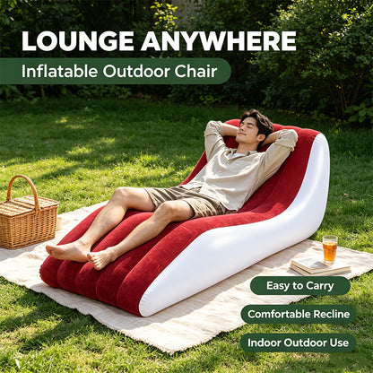 Red‑White Flocked Inflatable Chaise Lounge Chair