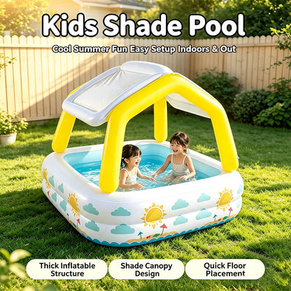 Kids Square Inflatable Pool With Detachable Sun Canopy