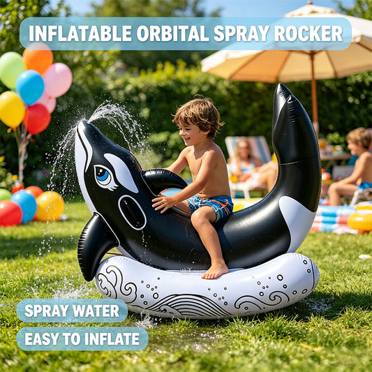Inflatable Orca Whale Ride-On with Water Sprayer for Kids