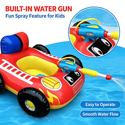 Kids Inflatable Fire Truck Pool Float with Built-in Water Gun