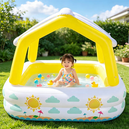 Kids Square Inflatable Pool With Detachable Sun Canopy