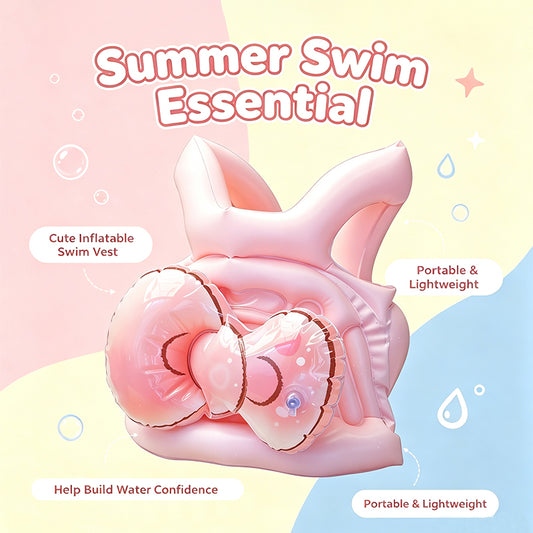 Cute Bow Pink Kids Inflatable Swim Vest