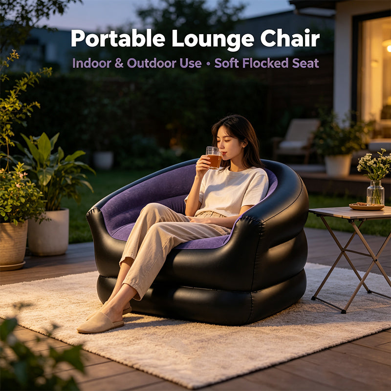 Black Flocked Inflatable Lounge Sofa Chair