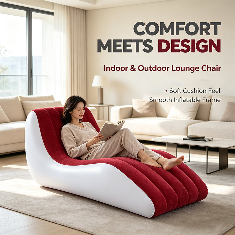 Red‑White Flocked Inflatable Chaise Lounge Chair
