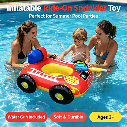 Kids Inflatable Fire Truck Pool Float with Built-in Water Gun
