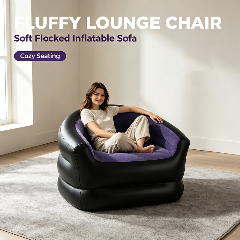 Black Flocked Inflatable Lounge Sofa Chair