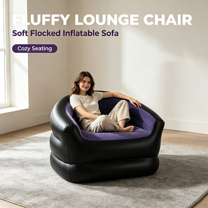 Black Flocked Inflatable Lounge Sofa Chair