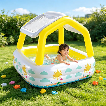 Kids Square Inflatable Pool With Detachable Sun Canopy