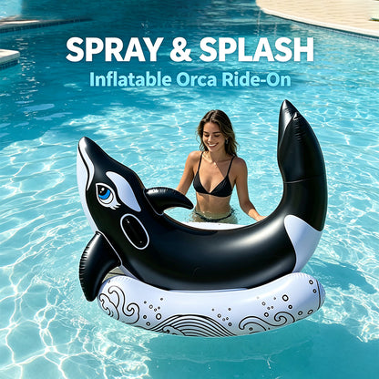 Inflatable Orca Whale Ride-On with Water Sprayer for Kids