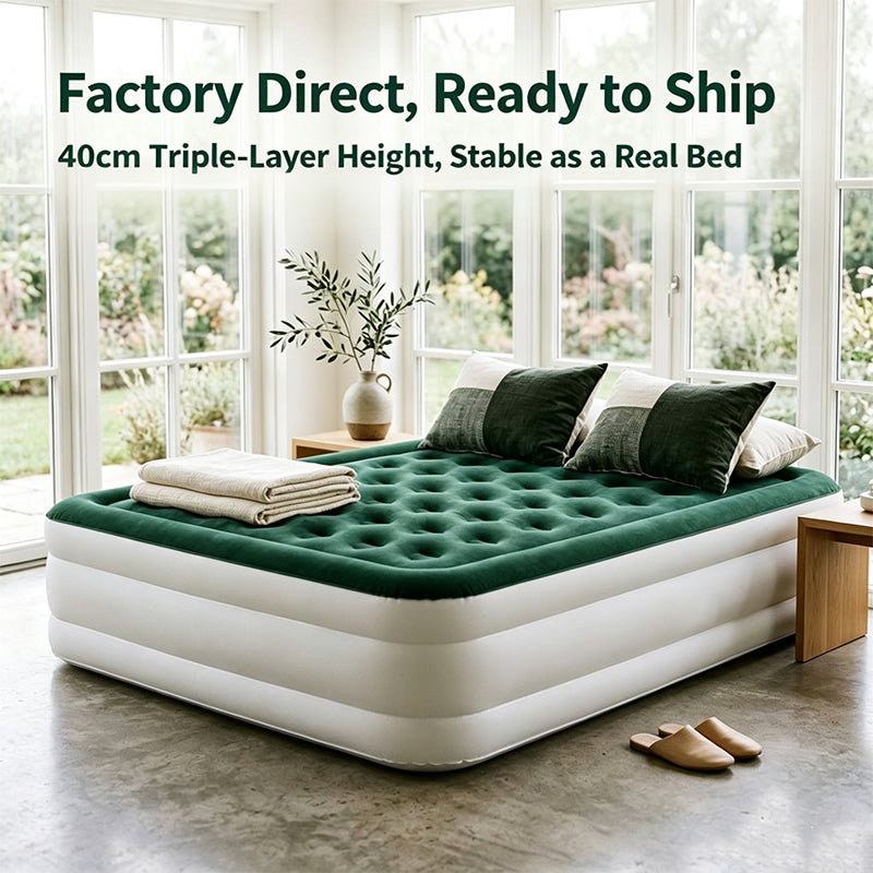 Queen Size Flocked Air Mattress with Built-in Pump