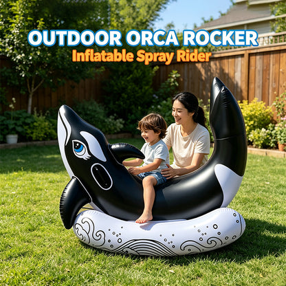 Inflatable Orca Whale Ride-On with Water Sprayer for Kids
