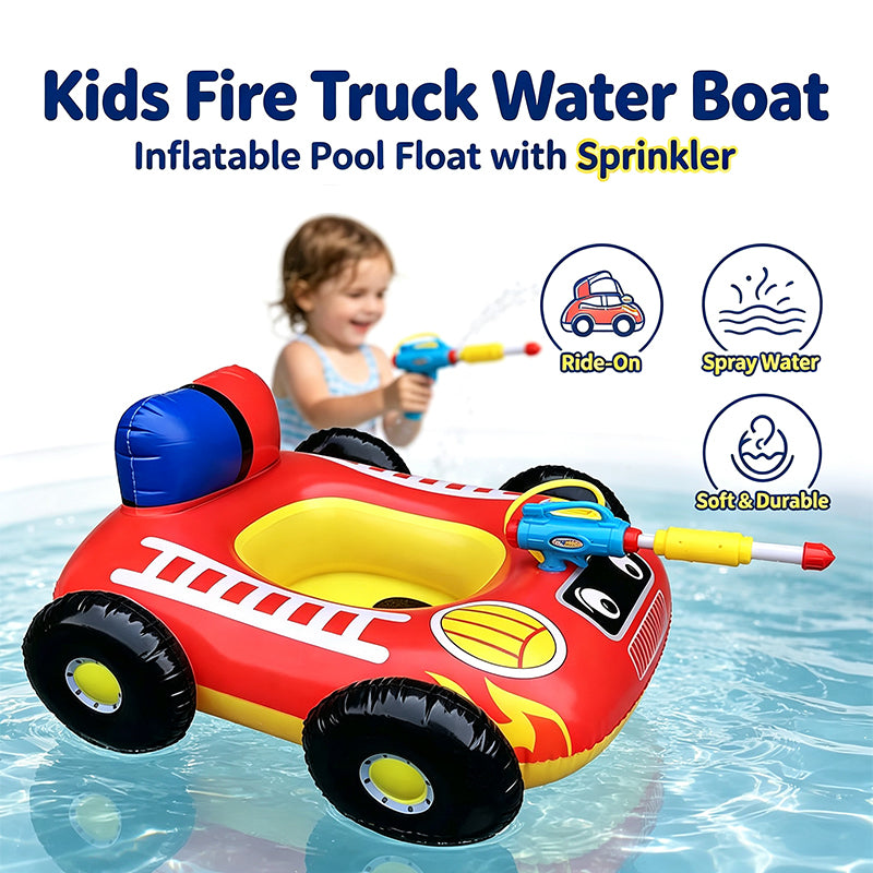 Kids Inflatable Fire Truck Pool Float with Built-in Water Gun