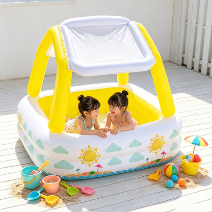 Kids Square Inflatable Pool With Detachable Sun Canopy