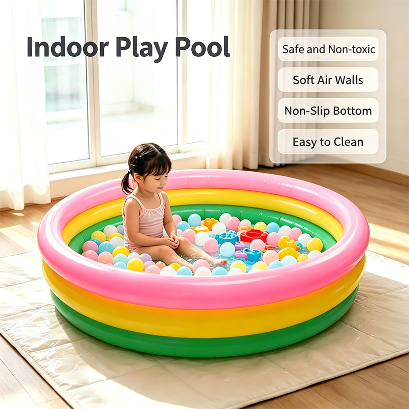 Rainbow 3‑Ring Inflatable Kids Play Pool