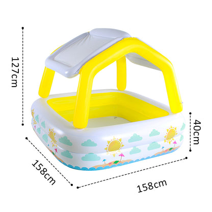 Kids Square Inflatable Pool With Detachable Sun Canopy